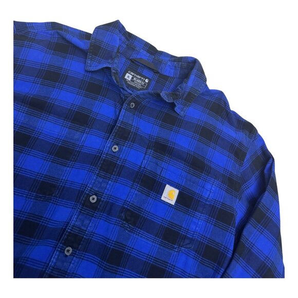 CARHARTT Plaid Blue Flannel Button Down Work Casual Shirt Mens XL - Picture 2 of 6